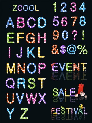 Конфеты цветные буквы и цифры вектор