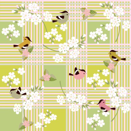 Cartoon pássaro flor padrão floral vector