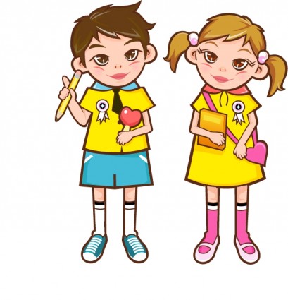 kartun vektor anak laki-laki dan perempuan