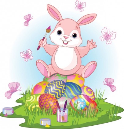мультфильм кролик и яйца вектор