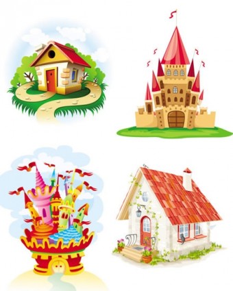 Cartoon-Burg mit Haus-Vektor