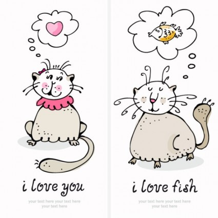 vector de tarjetas de gato de dibujos animados