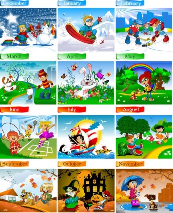 Cartoon Characters Calendar Vector