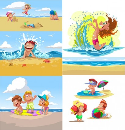 卡通兒童夏日海灘向量