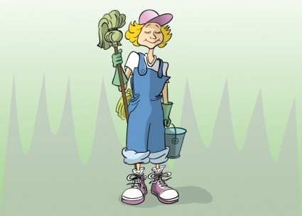 vettore di donna delle pulizie dei cartoni animati