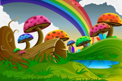 卡通多彩蘑菇向量背景