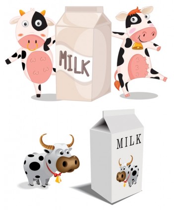 desenhos animados vaca vector caixas de leite e