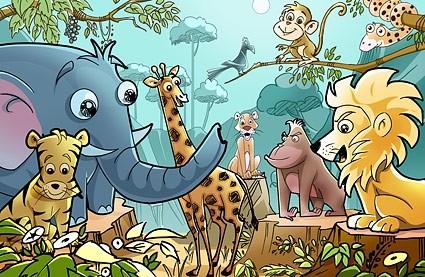 cartone animato foresta animali psd a strati