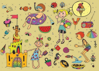 мультфильма дети в векторе летом