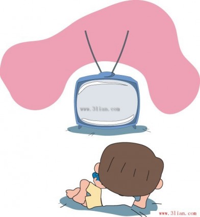 dibujos animados para niños viendo vector tv