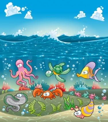 Kartun Hewan Laut Vector Background001 Latar Belakang Contoh Gambar Ilustrasi