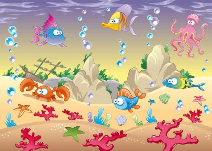 만화 해양 동물 벡터 배경