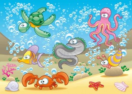 卡通海洋動物向量 background001