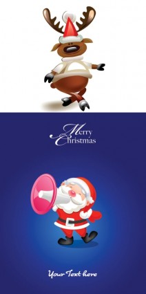 Cartoon-Elch und Weihnachtsmann-Vektor