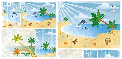 Cartoon-am Meer-Landschaft-Vektor-material