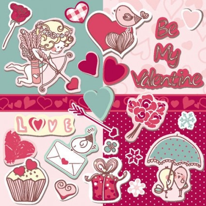 cartone animato adesivi tag banner Cupido vettoriale