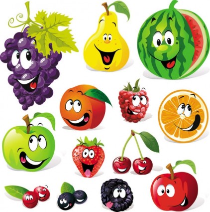 dos desenhos animados do vetor de expressões faciais de frutas