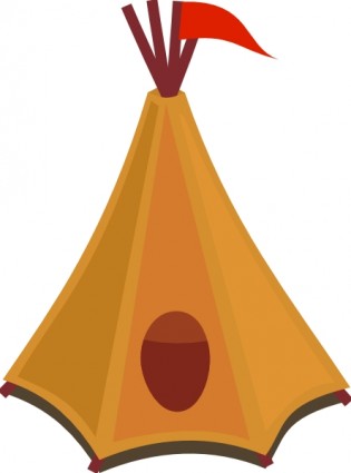 خيمة tipi الكرتون مع العلم الأحمر قصاصة فنية