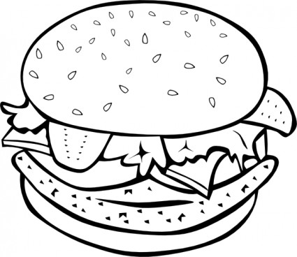 Chicken Burger B And W Clip Art