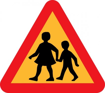 niños y padres cruzando el desvío señalizado clip art