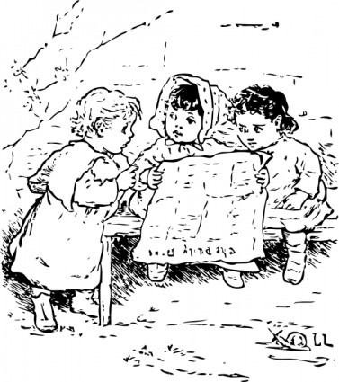 الأطفال قراءة صحيفة قصاصة فنية