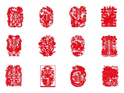 中国传统红色喜字矢量