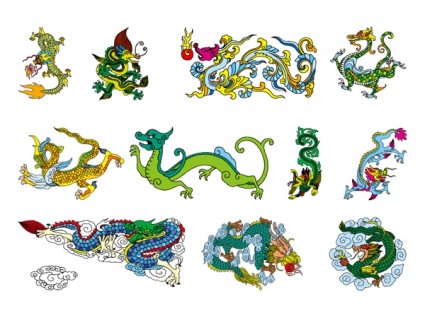 vector dragão chinês clássico dos nove