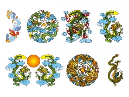 Üç klasik Çince ejderha vektör