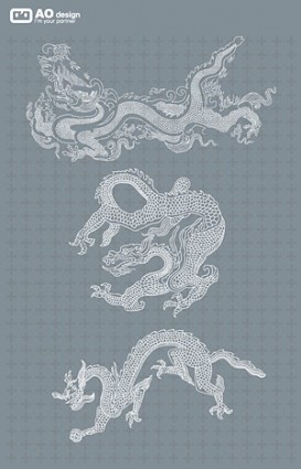 Chinese Classical Pattern Vector Line Drawing Dragon