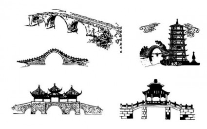 Cina tradisional arsitektur lengkungan jembatan vektor