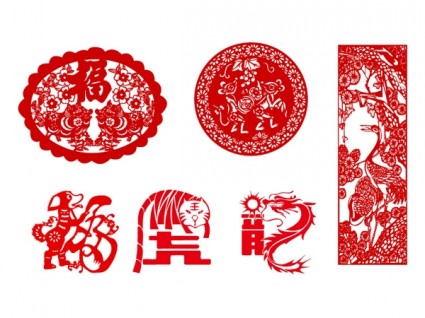 Китайский традиционный вектор десяти papercut животных