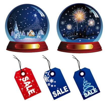 bola de cristal de la Navidad y el vector de etiqueta ventas