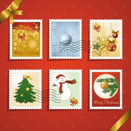 圣诞元素邮票矢量
