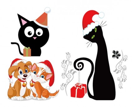 perros y gatos lindos del vector de Navidad