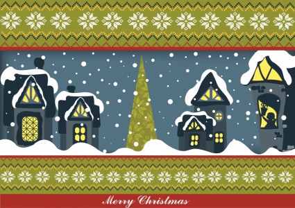 Christmas Vector Illustration Cartoon Vector Snowflakes House