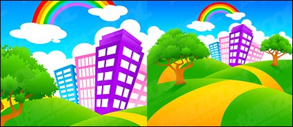 緑の丘の虹の都市