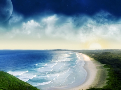 Küsten Sonnenuntergang Tapete Foto manipuliert Natur