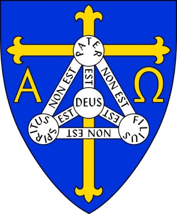 شعار أبرشية الكنيسة الأنجليكانية من الرموز المسيحية ترينيدادينكلوديس من عبر الألف والياء ودرع للثالوث قصاصة فنية