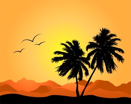 Coconut Trees And Mountain Silhouette Vector Again And Again