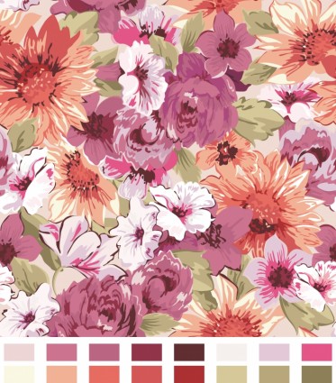 รูปแบบสีที่วาดภาพพื้นหลังดอกไม้เวกเตอร์