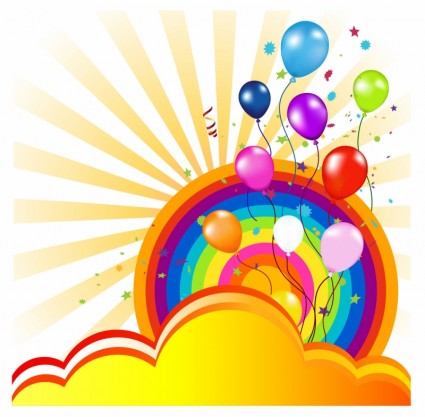 balon warna-warni dan pelangi