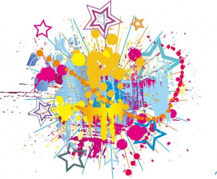 salpicaduras de tinta brillante colorido con fondo de vector de estrellas