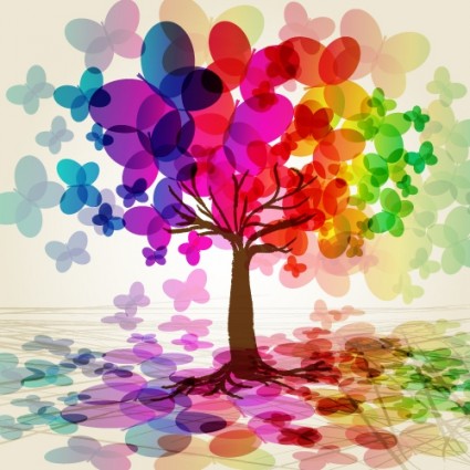 kolorowy motyl drzewo wektor