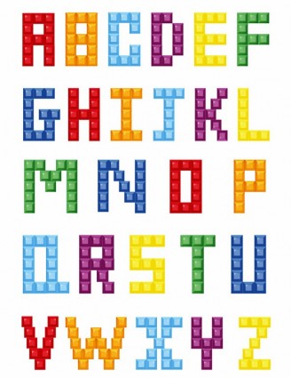 kristal berwarna-warni blok alfabet