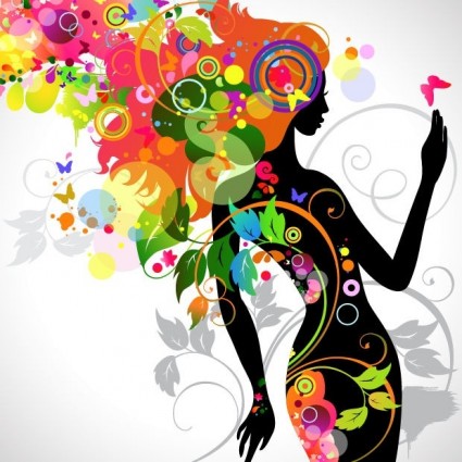 silhouette fille floral coloré