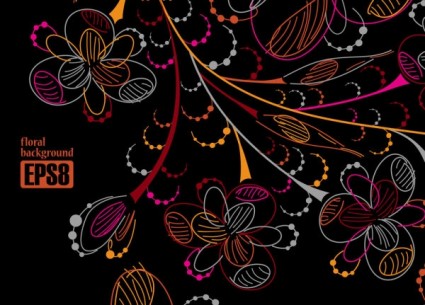 Colorful Flowers Line Draft Vector