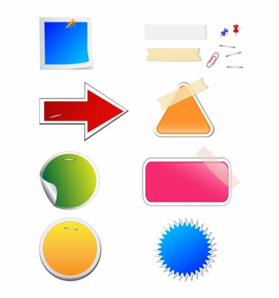 Etiquetas de colores con las grapas y cinta