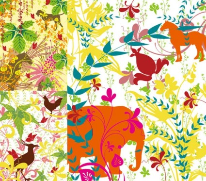 vector colorido de silueta de plantas y animales