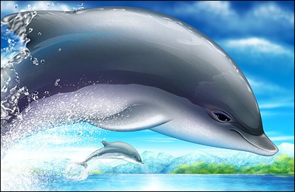 Cool, прыгают дельфины psd слоистый материал