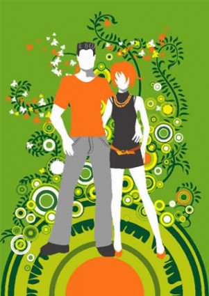 silhouette de couple avec floral vector